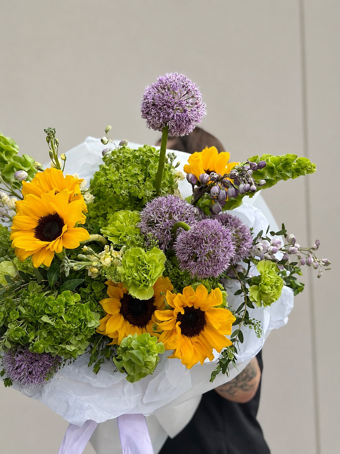 bouquet of sunflowers and greenery in miami
