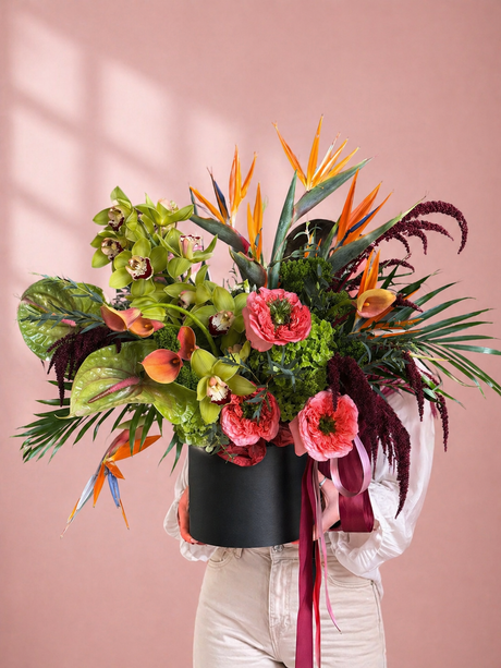 Exotic flower arrangement with bird of paradise