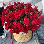 Luxury basket filled with premium red roses in Miami
