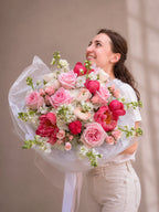 Luxury peonies, pink roses and ranunculus bouquet in Miami
