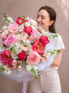 Pink and white peonies and roses bouquet handcrafted in Miami