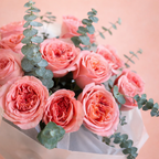 Bouquet of pink roses with eucalyptus from Mamma Mia Flowers available for same day delivery in Miami