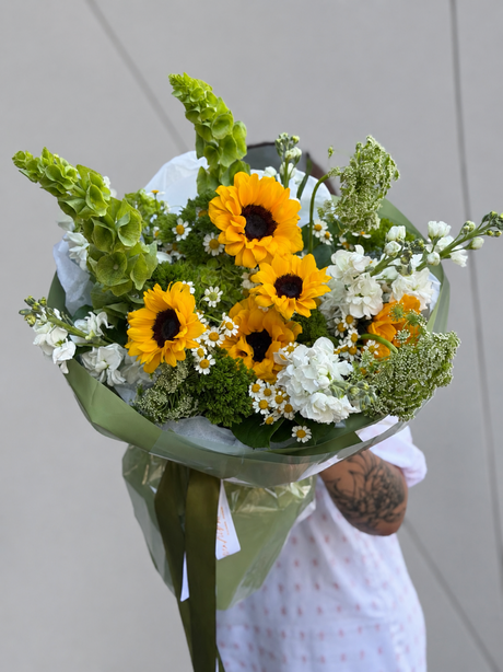 Sunflowers and white flowers bouquet for flower delivery in Miami
