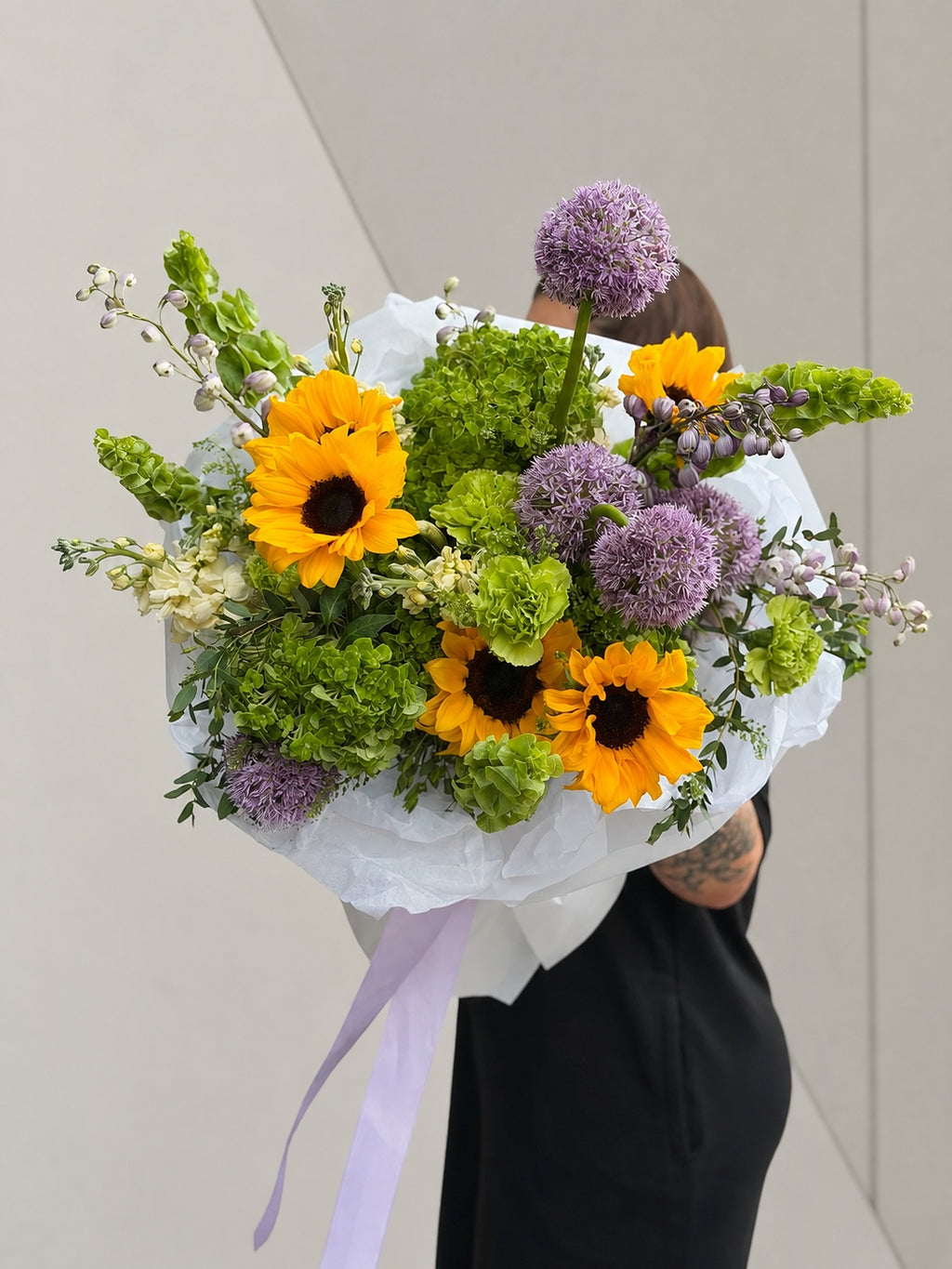 bouquet of sunflowers and greenery in miami